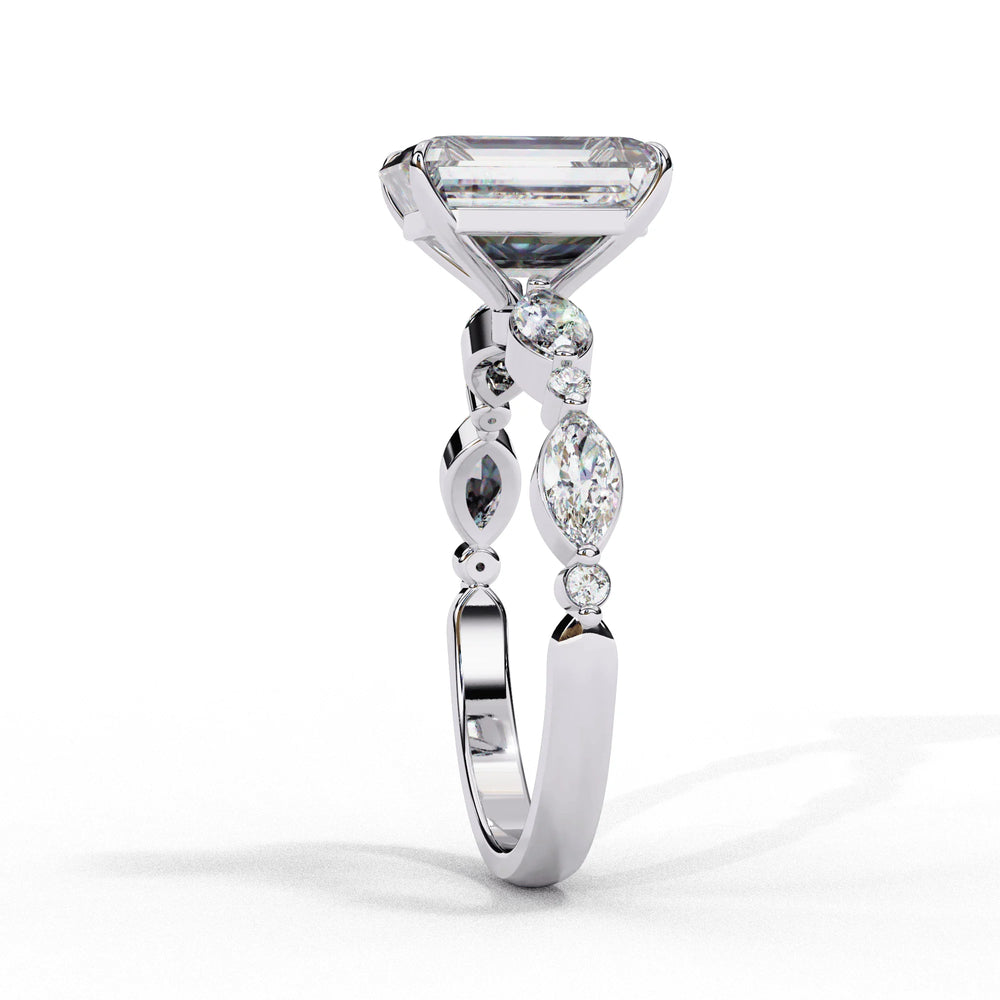 Diamond Ring for Women | Emerald Side Ring | Ozziva
