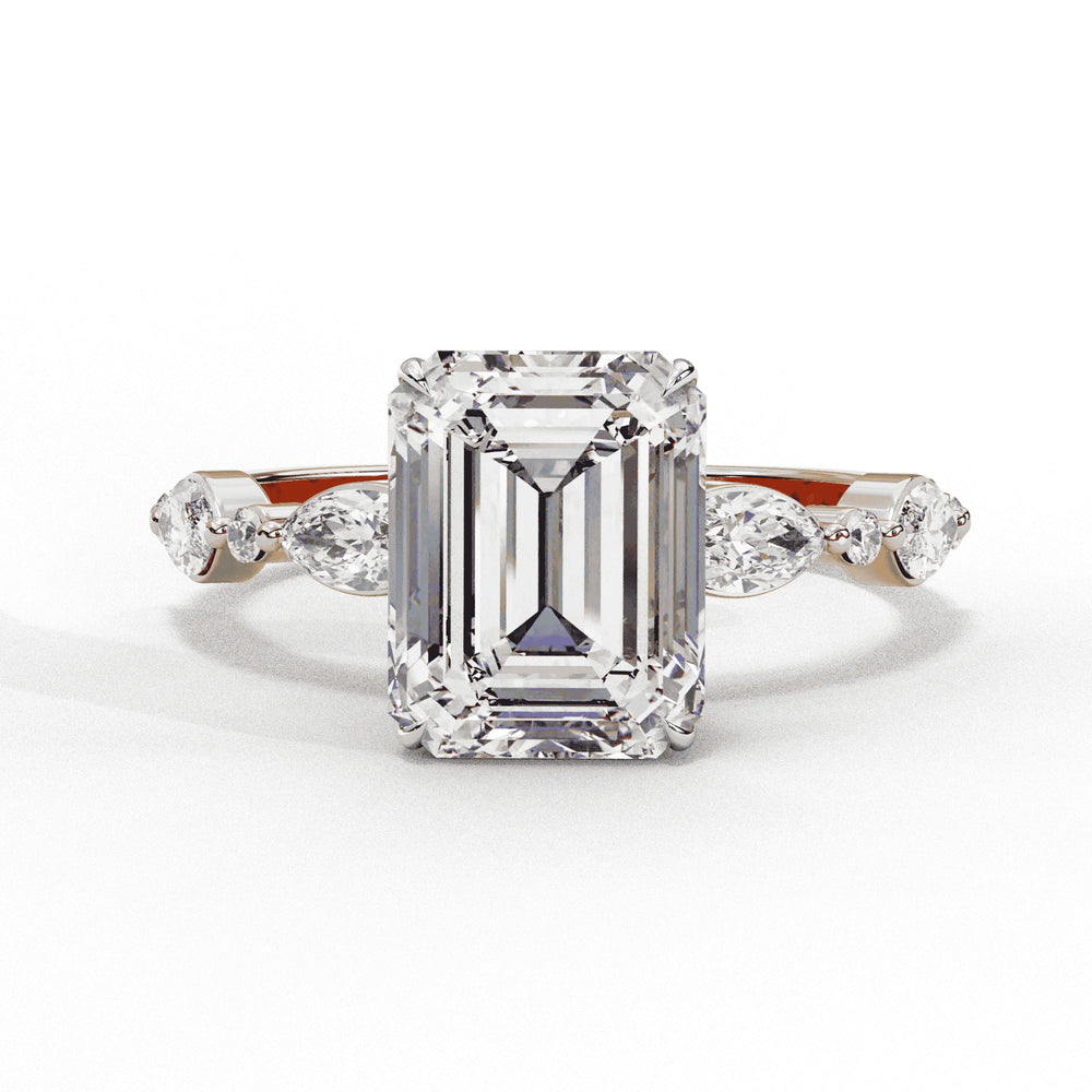 Diamond Ring for Women | Emerald Side Ring | Ozziva