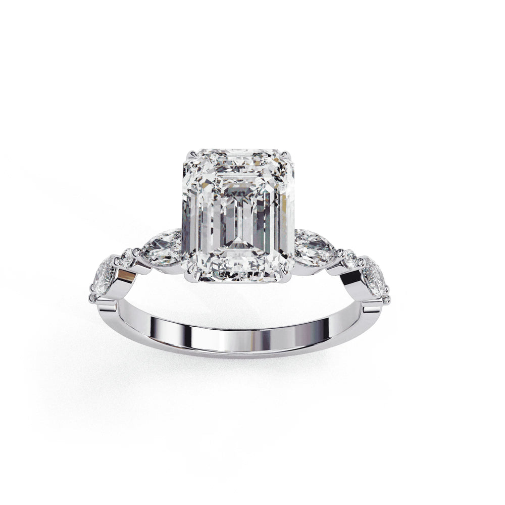 Diamond Ring for Women | Emerald Side Ring | Ozziva