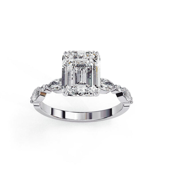 Diamond Ring for Women | Emerald Side Ring | Ozziva