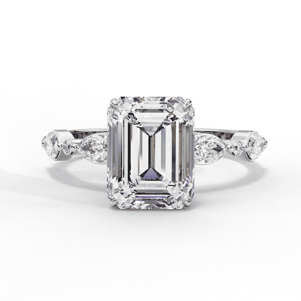 Diamond Ring for Women | Emerald Side Ring | Ozziva