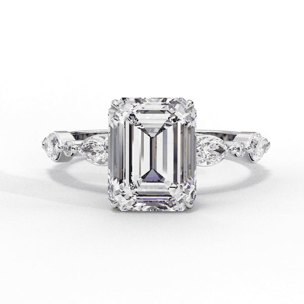 Diamond Ring for Women | Emerald Side Ring | Ozziva